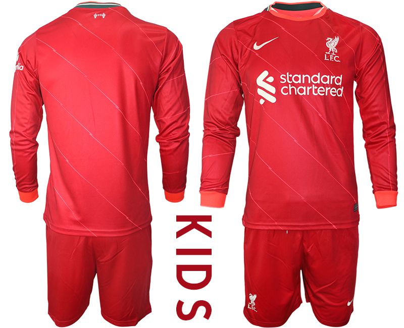 Cheap Youth 2021-2022 Club Liverpool home red Long Sleeve blank Soccer Jersey